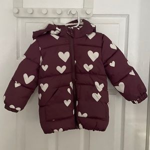 NEW H&M Fleece Lined Purple Heart Puffer Coat Toddler
